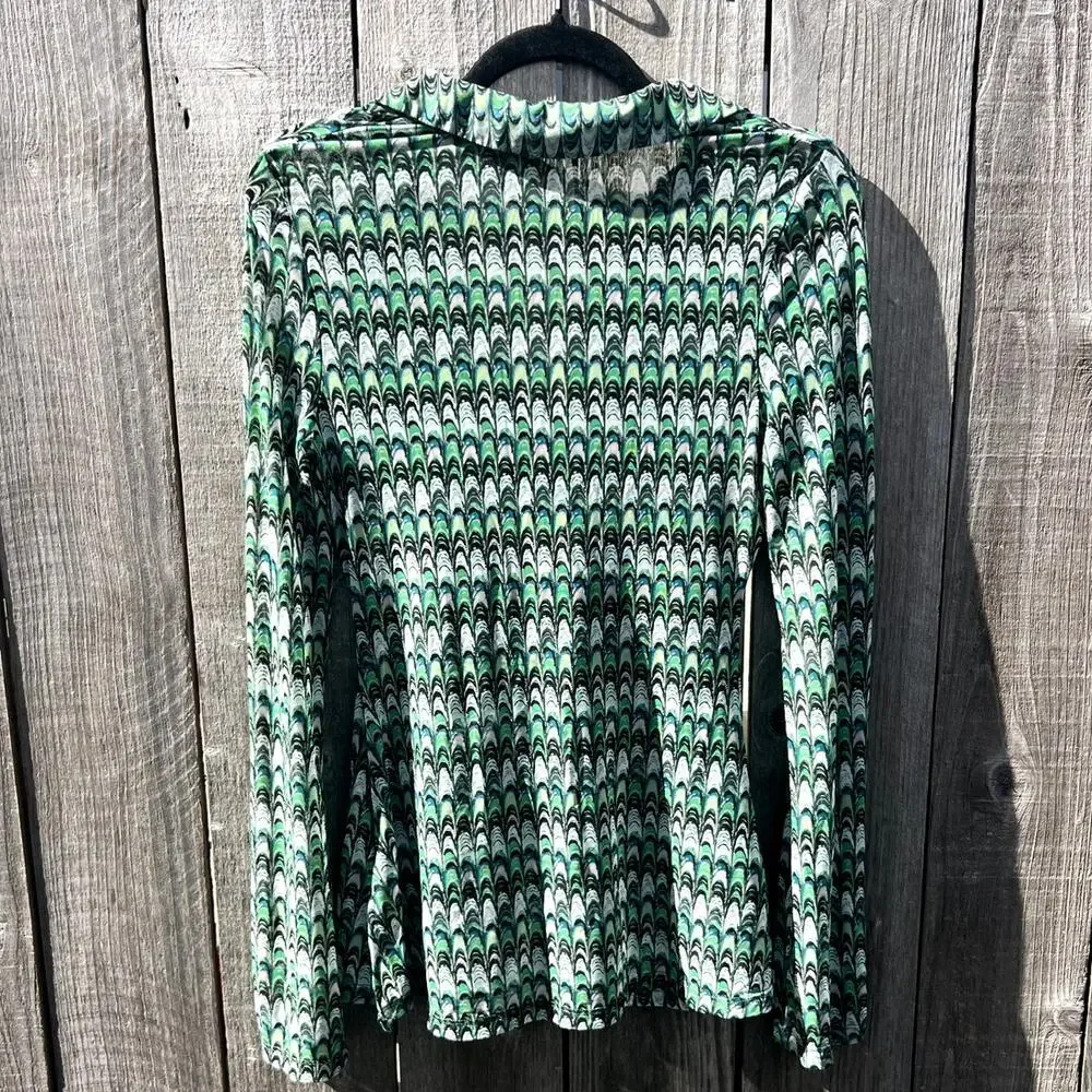 Free People | Lucky Shirtee Button Up Blouse Green Mesh Abstract Retro Groovy Sm